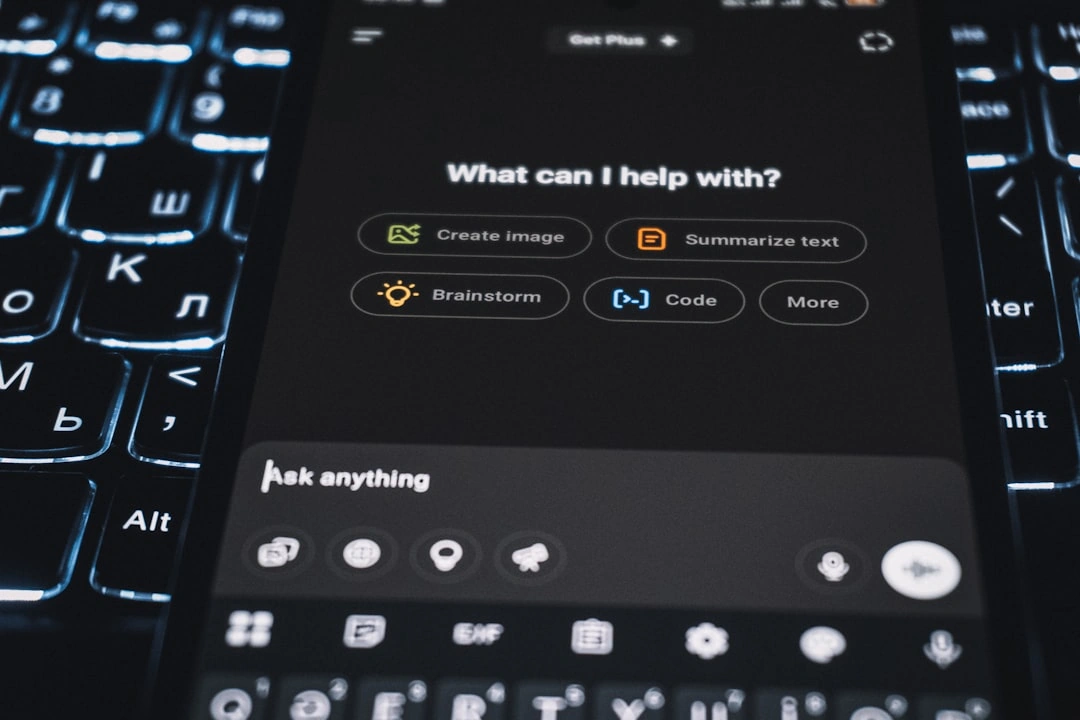 A screenshot of an AI agent on a phone over a keyboard