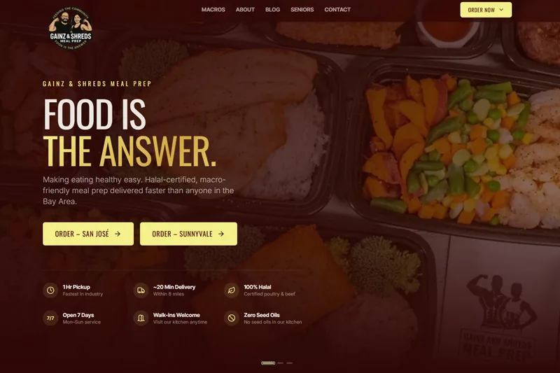 Gainz and Shreds meal prep site migration case study cover